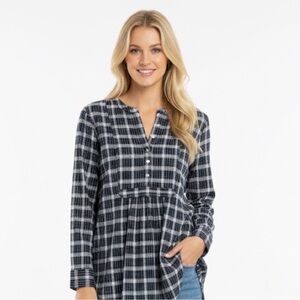 LOFT Black and White Plaid Tunic Top
